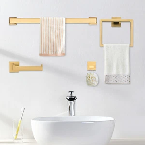 Hand Towel Bar Ring Stainless Steel Gold 4 PCS Bathroom Hardware Accessories Set - Picture 1 of 7
