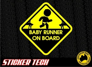 WARNING SAFETY BABY RUNNER ON BOARD STICKER DECAL SUITS RUNNING MARATHON SPRINT - Picture 1 of 1