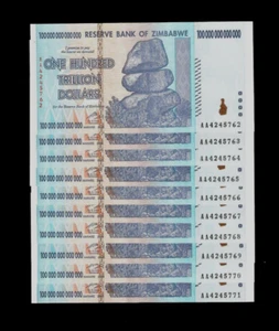 Zimbabwe 100 Trillion x 10 Pc = 1,000 Trillion Dollar 2008 Uncirculated UV PASS - Picture 1 of 3