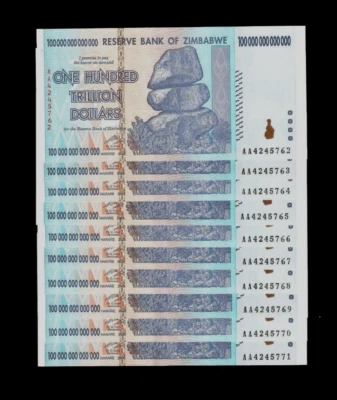 Zimbabwe 100 Trillion x 10 Pc = 1,000 Trillion Dollar 2008 Uncirculated UV PASS - Image 1 of 3