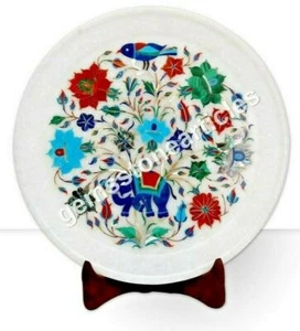 12" Mármol Elefante Pájaros Arte Multicolor Piedra Incrustación Diseño Floral Placa Decoración - Imagen 1 de 1