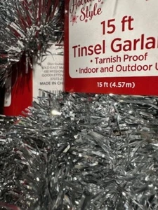 15 Fuß Standard Lametta silber glänzende Girlande NEU Baumdeko Weihnachten - Bild 1 von 5