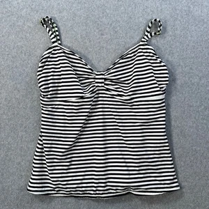 Downeast Stripe Tankini Swim Top Women's XL Black/White Adjustable Strap - Picture 1 of 6