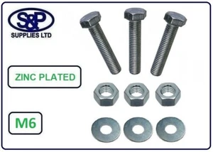 M6 / 6mm / 6MM HIGH TENSILE FULL THREAD BOLT BZP WITH FULL NUT & WASHER - Picture 1 of 2