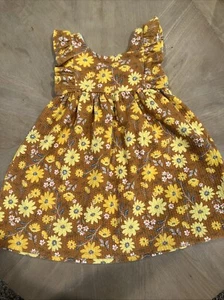 Haute Hippie 4T Girls Dress Yellow Brown Spring Boho Toddler Flutter Sleeve Bow - Picture 1 of 6
