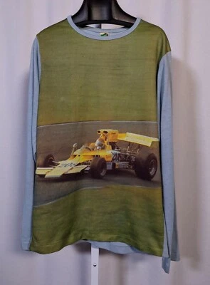 Tom Belso Vintage 70s Sport Knit Full Graphic LS T Shirt Formula Allover Print - Image 1 of 4