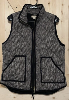 J.CREW 'Chaleco acolchado acolchado de espiga' (relleno de plumón) - mediano, negro gris blanco Foto 1 de 3