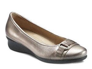 ECCO Women's Abelone Ballerina Buckle Warm Grey Metallic Slip On Loafers Shoes - Picture 1 of 6