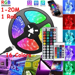 1-20m LED Strip Lights RGB 5050 Colour Changing Tape Cabinet Kitchen TV Lighting - Picture 1 of 27