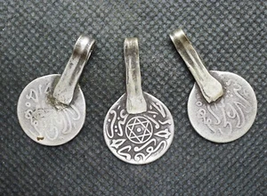 Lot 3 Pendentifs Pièce Argent Ancien Bijou Collier Maroc Parure Ethnique Berbère - Imagen 1 de 2