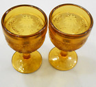 Indiana Amber Glass Cups Goblets Small 4in Pressed Sandwich Pattern 2pc Lot