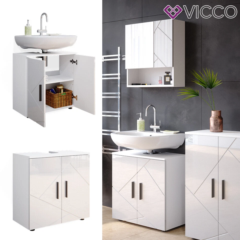 Vicco Irma Waschbeckenunterschrank weiß Hochglanz Badmöbel