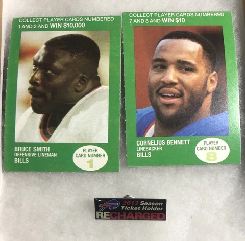 Buffalo BILLS  2013 Season Ticket Holder Pin, & 1990 BP Cards  Smith & Bennett Cover