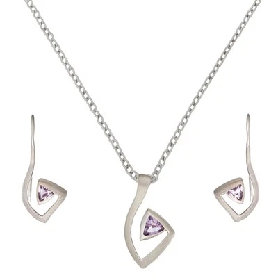 Silverly Set Orecchini e Collana Argento 925 Nota Musicale Ametista Triangolare - Immagine 1 di 3