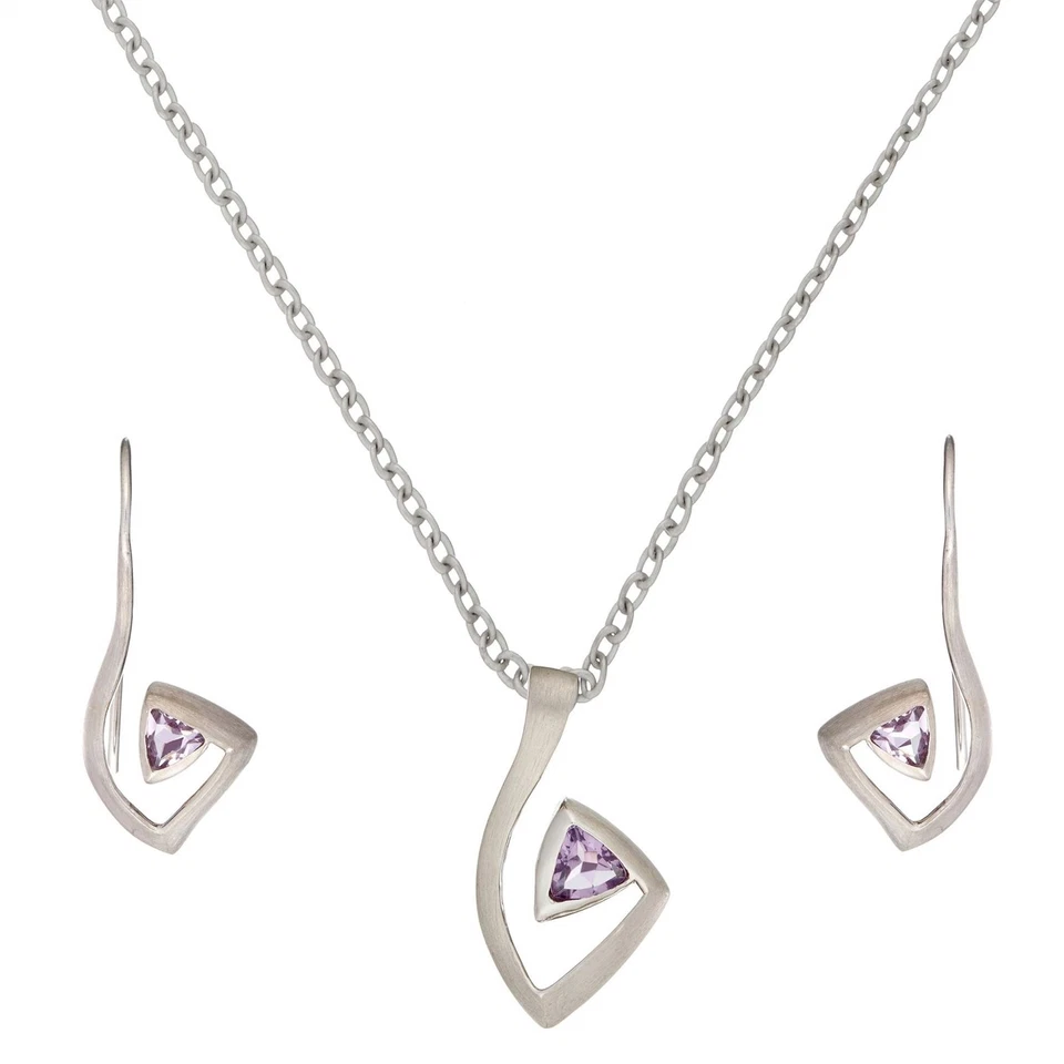 Silverly Set Orecchini e Collana Argento 925 Nota Musicale Ametista Triangolare - Immagine 1 di 3