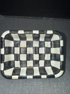 MacKenzie Childs Courtly Check Enamel Soap Dish 5” x 6” Black & White HTF - Picture 1 of 2