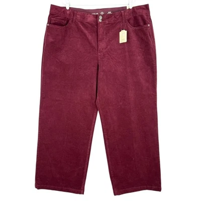 Liz Claiborne Women Wide-Leg High-Rise Stretch Burgundy Velvet Pants Sz 24W NWT - Image 1 of 4