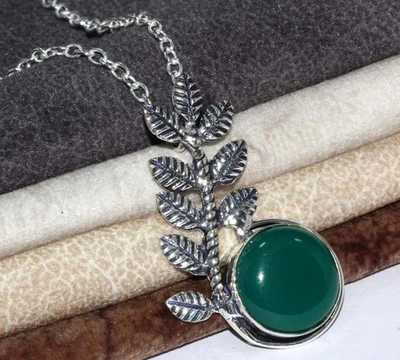 Collar redondo enchapado en plata 925 de ónix verde hojas 17" joyería regalo GW Foto 1 de 3