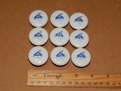 9 perillas de gabinete vintage de cerámica blanca azul flor porcelana cajón tirador sin tornillos Foto 1 de 3