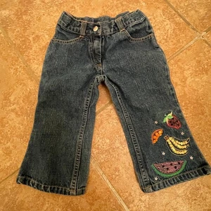 Gymboree Tutti Fruity Embroidered Embellished Jeans Size 3 Adjustable Waistband - Picture 1 of 4