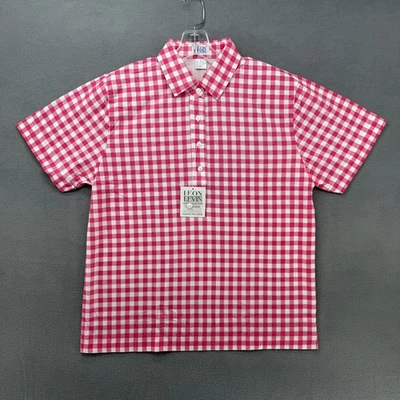 Leon Levin рубашка-поло женщин большой красный клетчатый опрятный верхний короткий рукав блузка - Изображение 1 из 4