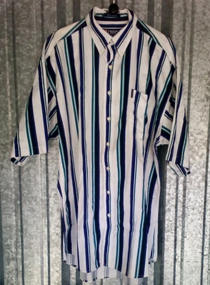 Chaps Ralph Lauren Shirt Mens LT L Tall Blue Green Striped Short Sleeves Vintage - Image 1 of 4