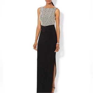 Maxi Vestido de Noche Lauren Ralph Lauren Negro Art Deco Lentejuelas Talla 4 - Imagen 1 de 16