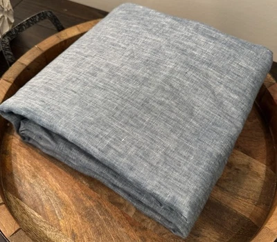 Pottery Barn Belgian Flax Linen Curtain Panel Blue Chambray 50”x84” Cotton Lined - Image 1 of 4
