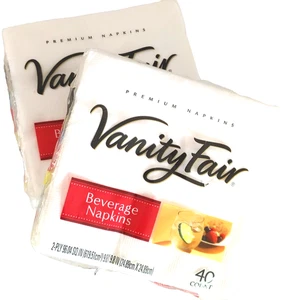 Vanity Fair BEVERAGE Napkin Packs 2 NEW 40 Ct Each White 5" Square Quality USA - Picture 1 of 7