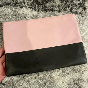 CELINE Bi-Color Clutch Tasche Schwarz Rosa Ledertasche Vintage Old Celine Authentic - Bild 1 von 24