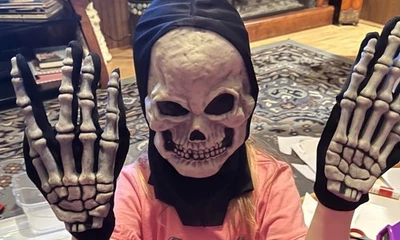Hooded Skeleton Mask and Gloves Kids - Image 1 of 3