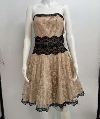 Vestido De Colección EE. UU. Jessica McClintock Talla 8 Años 80-90 Formal Baile de graduación Encaje Desnudo Negro Foto 1 de 4