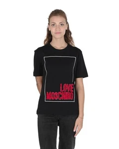 Love Moschino Embroidered Box Logo Tee Women Black T-Shirts - Picture 1 of 4