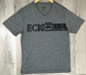 T-shirt Ecko Unltd grigia scollo a V nera logo rinoceronte streetwear (MED) maglietta grafica #5 - Foto 1 di 4