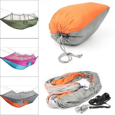 Double Hammock w/Mosquito Net Netting Hanging Bed Outdoor Camping Portable Sport - Image 1 of 4