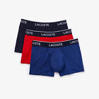 3 Pack Lacoste Underpants Casual Cotton Stretch Trunks Boxers Navy Red Blue
