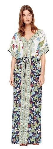 Abito Tory Burch Wisteria Rayon Coverup Caftano Maxi XS S