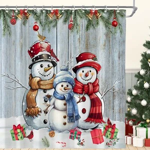 Christmas Winter Snowman Farmhouse Shower Curtain for Bathroom 72W*72H Inch P... - Picture 1 of 7