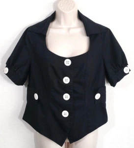 Kenar Women Size 10 Button Down Top Blouse Black Cropped Cotton Blend Career - Picture 1 of 8