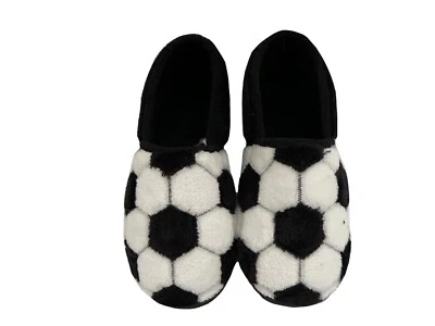 Boys Football Slippers Black White Chequered Pattern Size 12-4 Girls Young Kids - Image 1 of 4