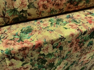Georgette Woven Dress Fabric, Per Metre - Floral Print - Chartreuse & Pink - Picture 1 of 3