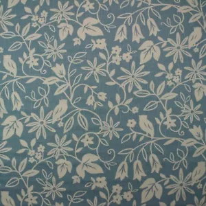 DURALEE CHLORIS AEGEAN BLUE OFF WHITE OWL FLORAL VINE LINEN FABRIC 5 YARD 54"W - Picture 1 of 5