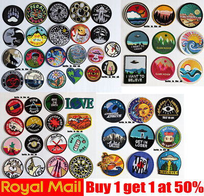 Popular Round Sew Iron On Patch Badge Transfer Fabric Jeans Applique Crafts • 4.64$