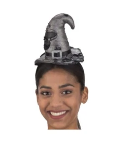 Distressed Mini Witch Hat - Silver/Black - Costume Accessory - One Size - Picture 1 of 2