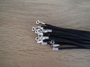 1 Cordon Collier Cuir Noir 44cm/Acier Inox - Homme/femme/Garçon/fille/ado - NEUF - Picture 1 of 2