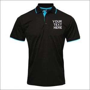 Premier Contrast Cool Checker Pique Koszulka polo Męska Niestandardowy tekst Haftowany top - Zdjęcie 1 z 16