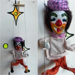 Vintage 60s 70s | Clown Puppet Mexican Handmade Creepy Cute Marionette - Picture 1 of 2