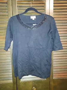 Neu mit Etikett New Quacker Factory Bling Pailletten schwarzer Pullover kurzärmeliger Pullover Gr. M - Bild 1 von 2