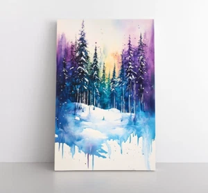 Impresión de acuarela de bosque de invierno nevado lienzo arte de pared naturaleza desierto - Imagen 1 de 13