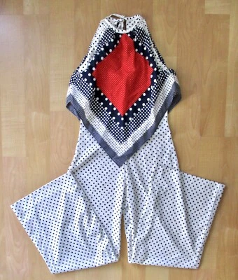 De Colección Años 70 Te Jo RWB Lunares Ancho Acampanado Pierna Disco Mono Hankie Bufanda Halter Top 11 Foto 1 de 4